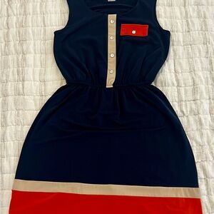 Stylish Navy and Orange Sleeveless Dress